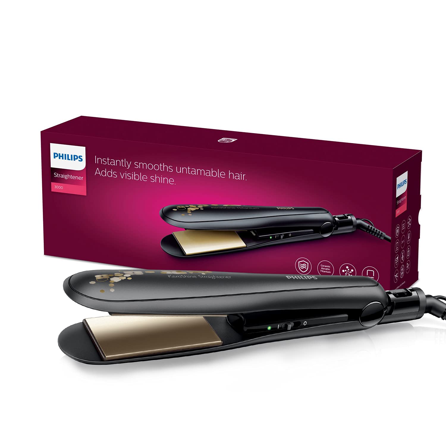 PHILIPS BHS736 00 Kerashine Titanium Wide Plate Straightener With SilkProtect Technology Black