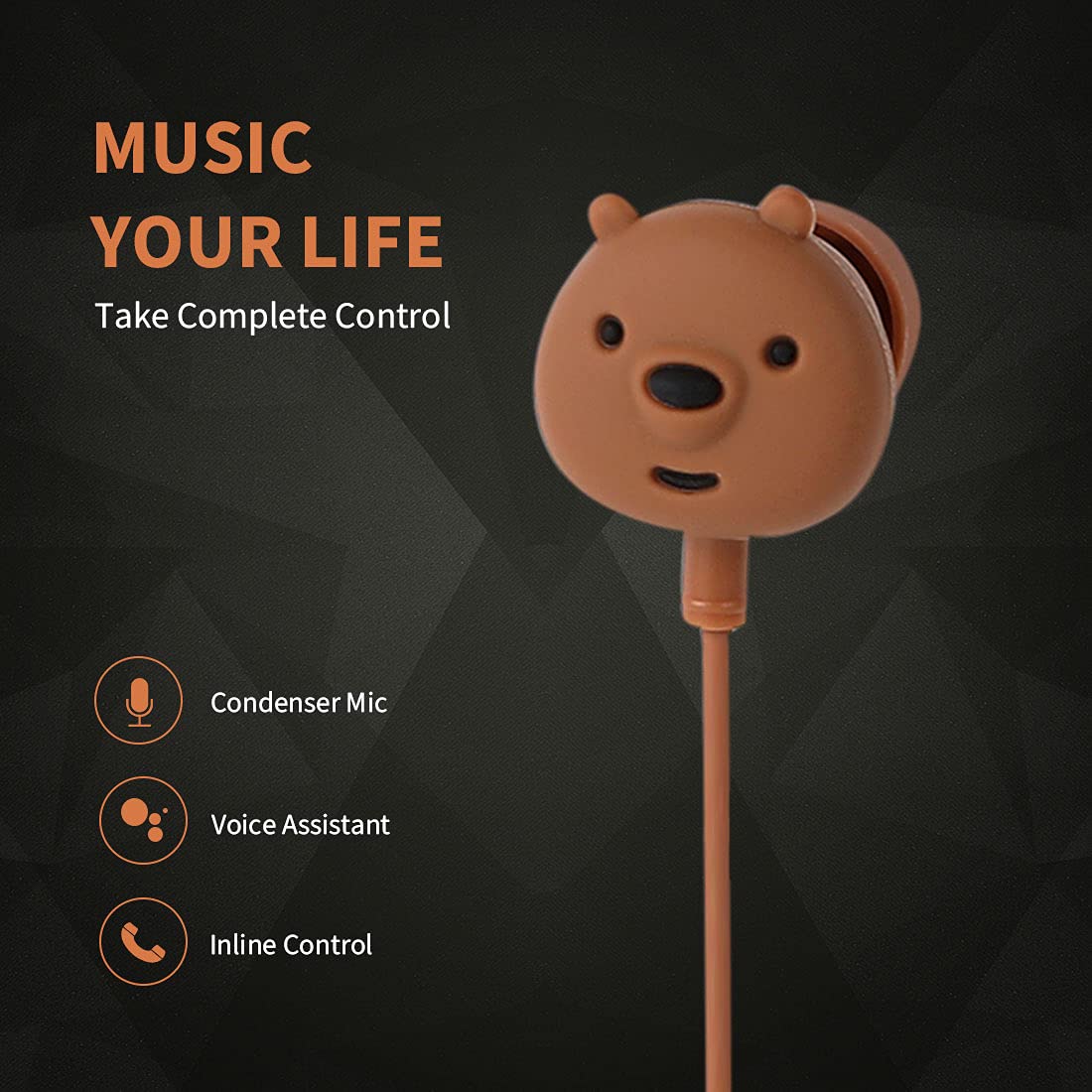 MINISO We Bare Bears in Ear Wired Headphones with Microphone