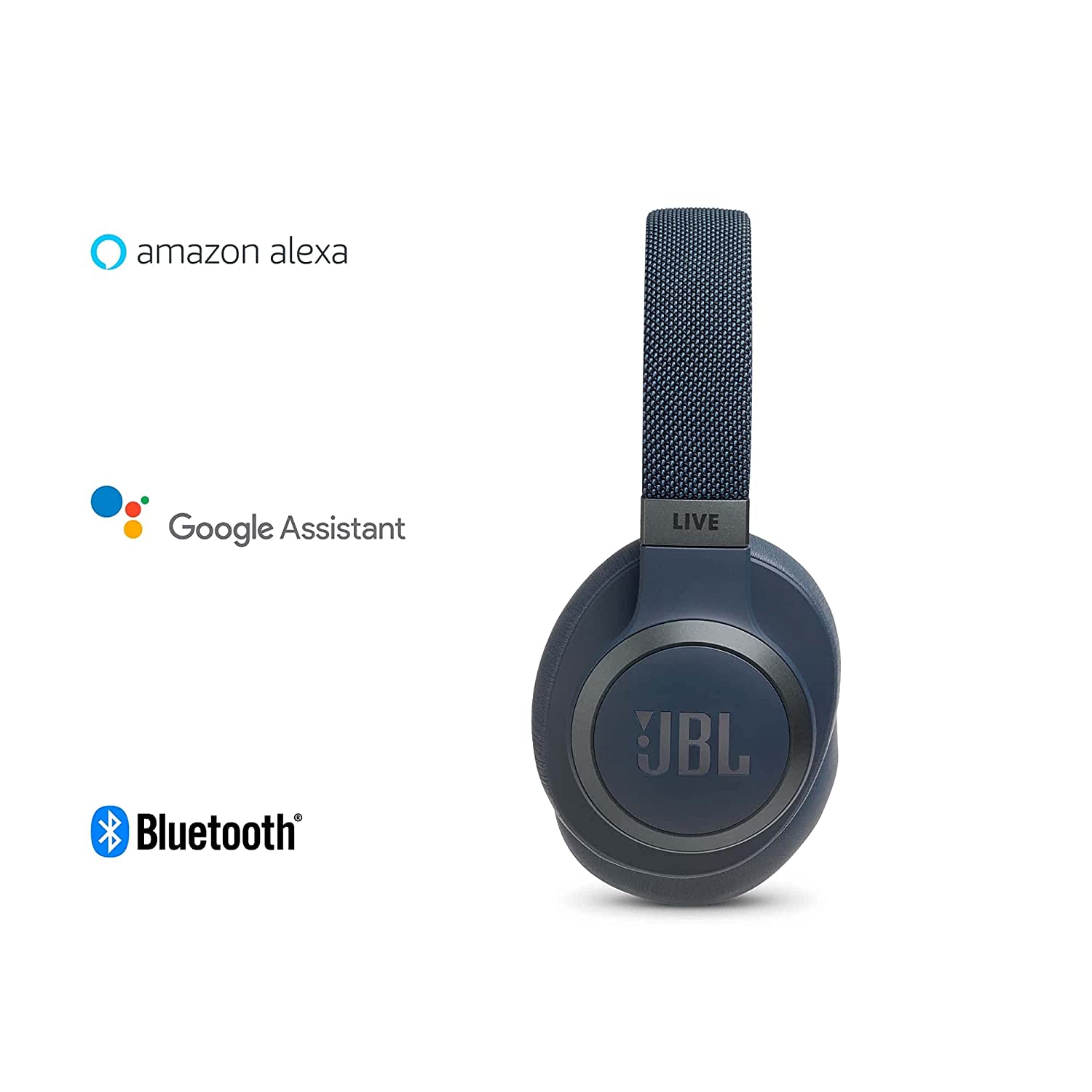 JBL Live 650BTNC, Ear Active Noise Cancellation Headphones with Mic, JBL Signature Sound, Pairing, AUX, Built-in Alexa & Google Assistant (Blue)