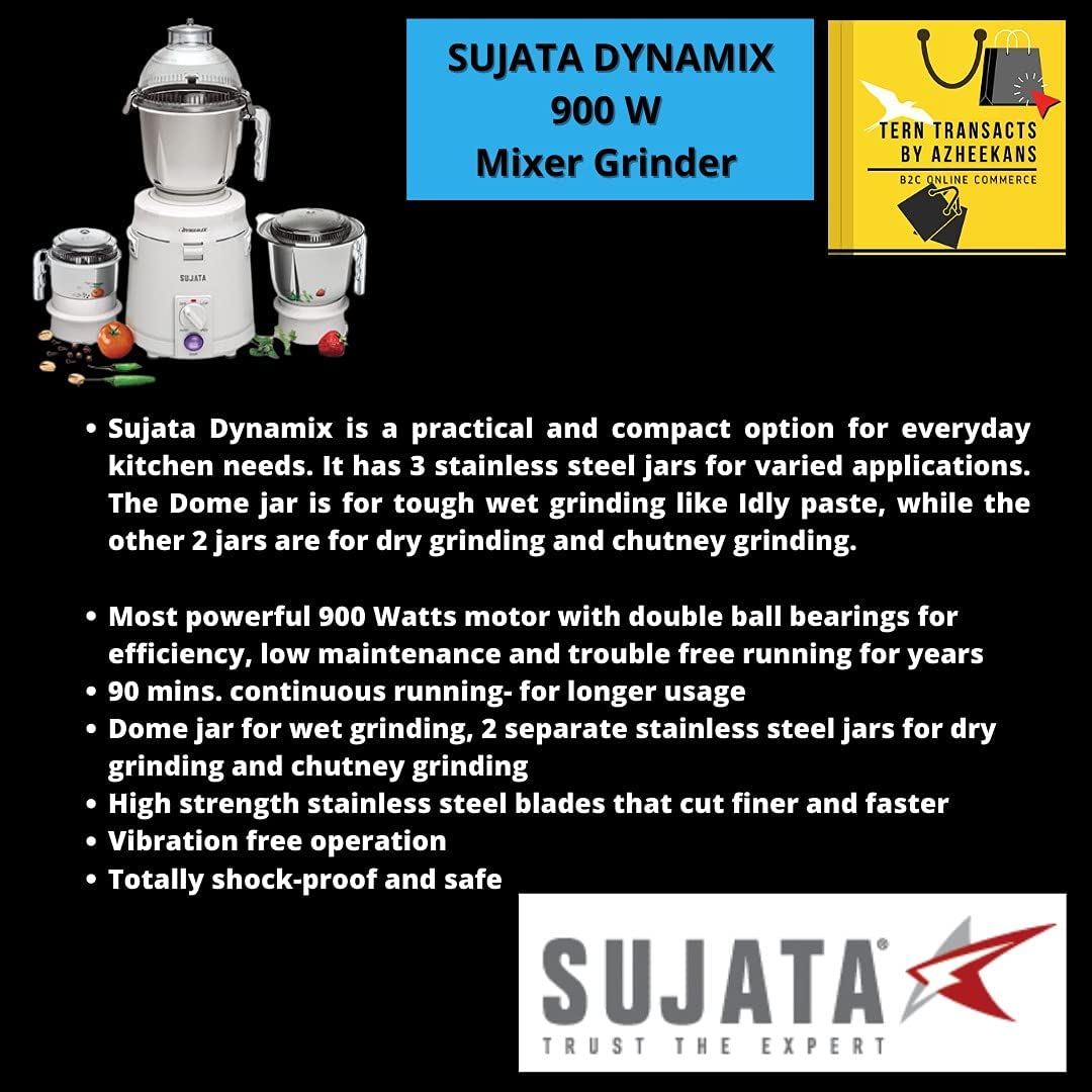 SUJATA SUPERMIX 900 W Mixer Grinder.Wet Grinding, Chutney Grinding