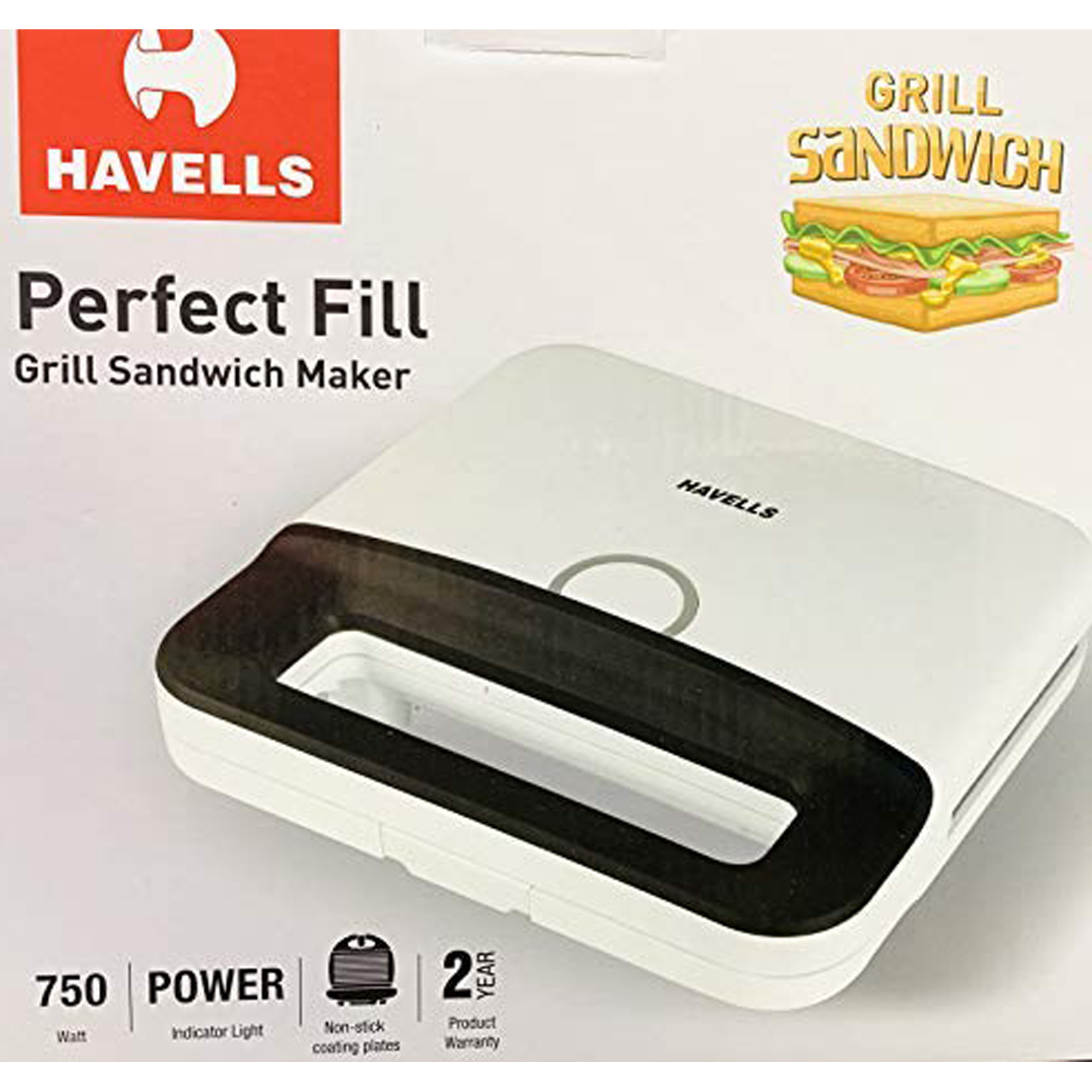 Havells Perfect Fill 750 Watts 2 Slice Automatic Grill Sandwich