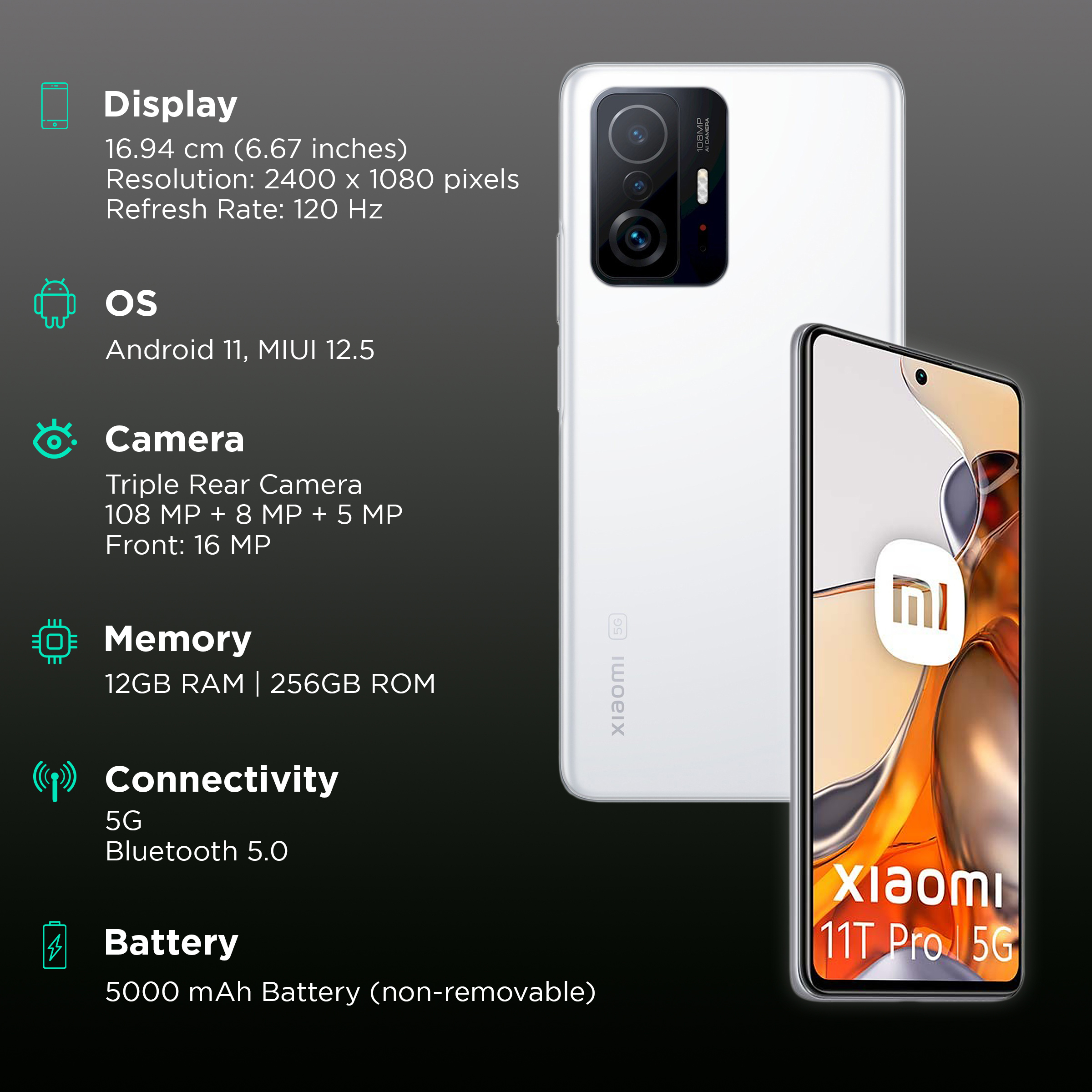 Xiaomi 11T Pro 5G Hyperphone (Moonlight White, 12GB RAM, 256GB Storage)