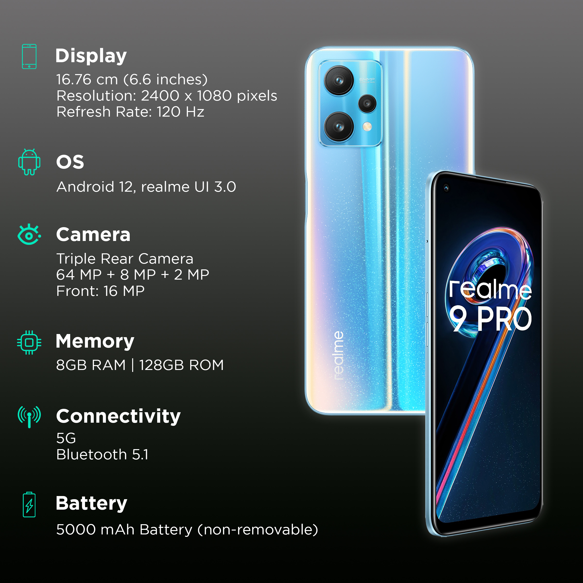 realme 9 pro 5g sunrise blue 8gb ram 128gb storage