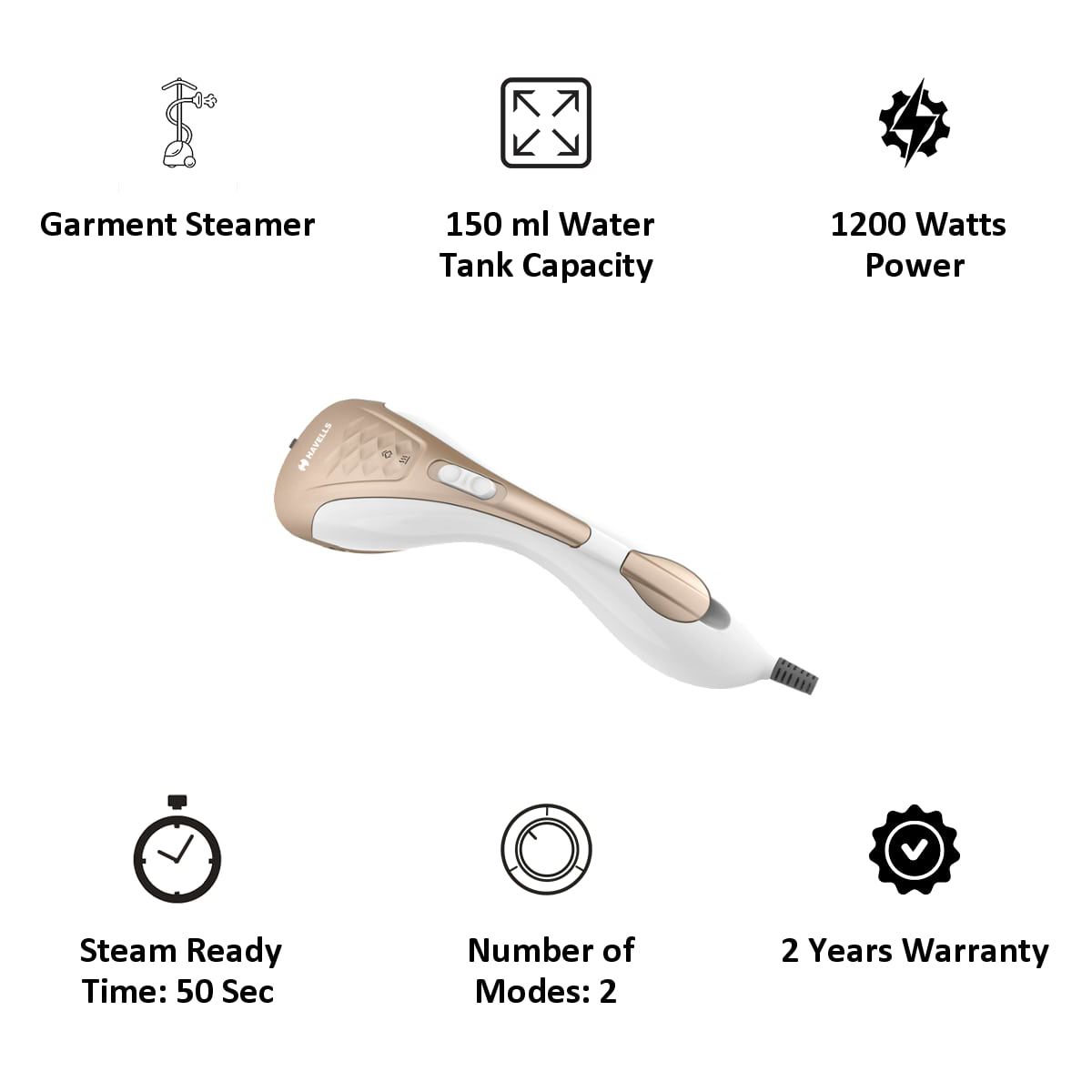 Havells Elegance 1200 Watt Garment Steamer GHGGSBQG120 Gold
